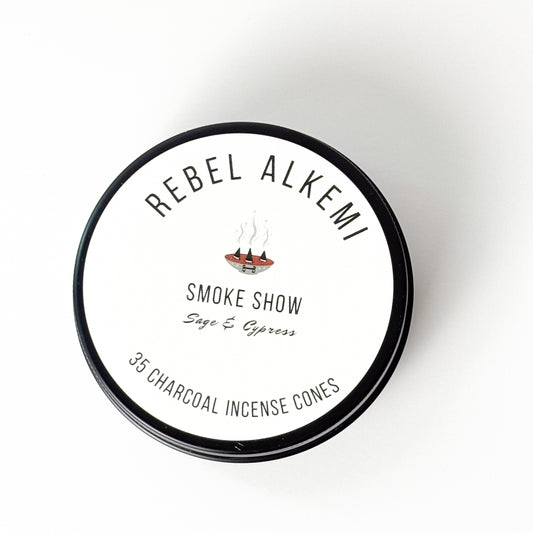 Rebel Alkemi Smoke Show incense cones packaging on a white background